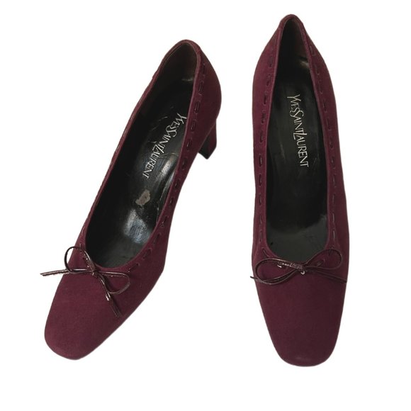 Yves Saint Laurent Burgundy Suede Laced Pumps with Small Bows. Size 36 (US 5.5) - Picture 10 of 15